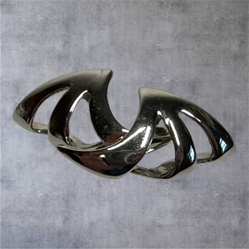 Vintage Silver Tone Abstract Earrings Sculptural Modernist Post